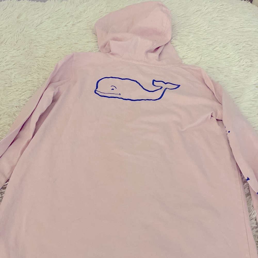 Kids long sleeve hodded vineyard vines shirt pink and navy - Picture 2 of 3